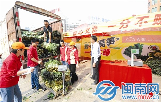 天虹商場(chǎng)昨日義賣萵筍，新鮮又便宜，許多市民紛紛購(gòu)買