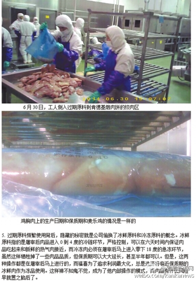 工人將過期原料倒入肯德基煙熏肉餅的絞肉區(qū)。